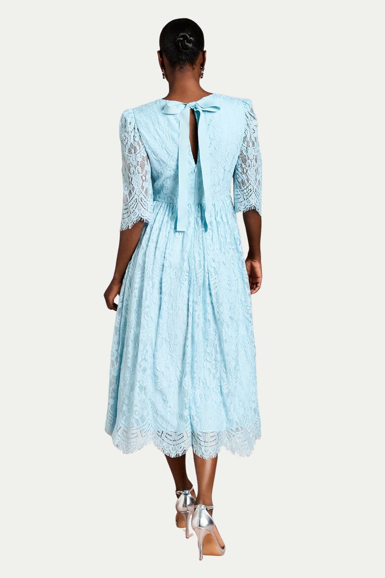 Lace Short Sleeve Midi Dress, Alternate, color, Aqua