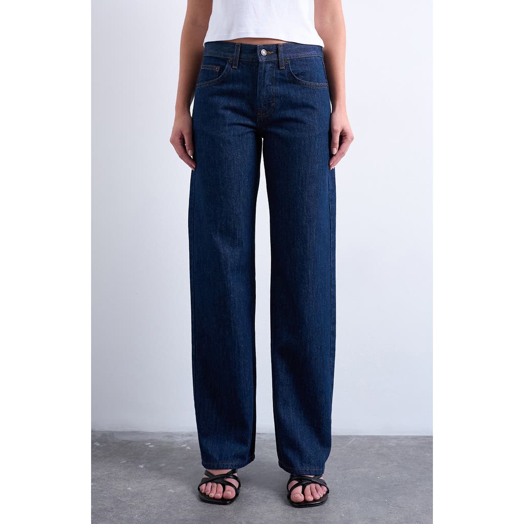 Topshop Low Rise Straight Leg Jeans In Blue