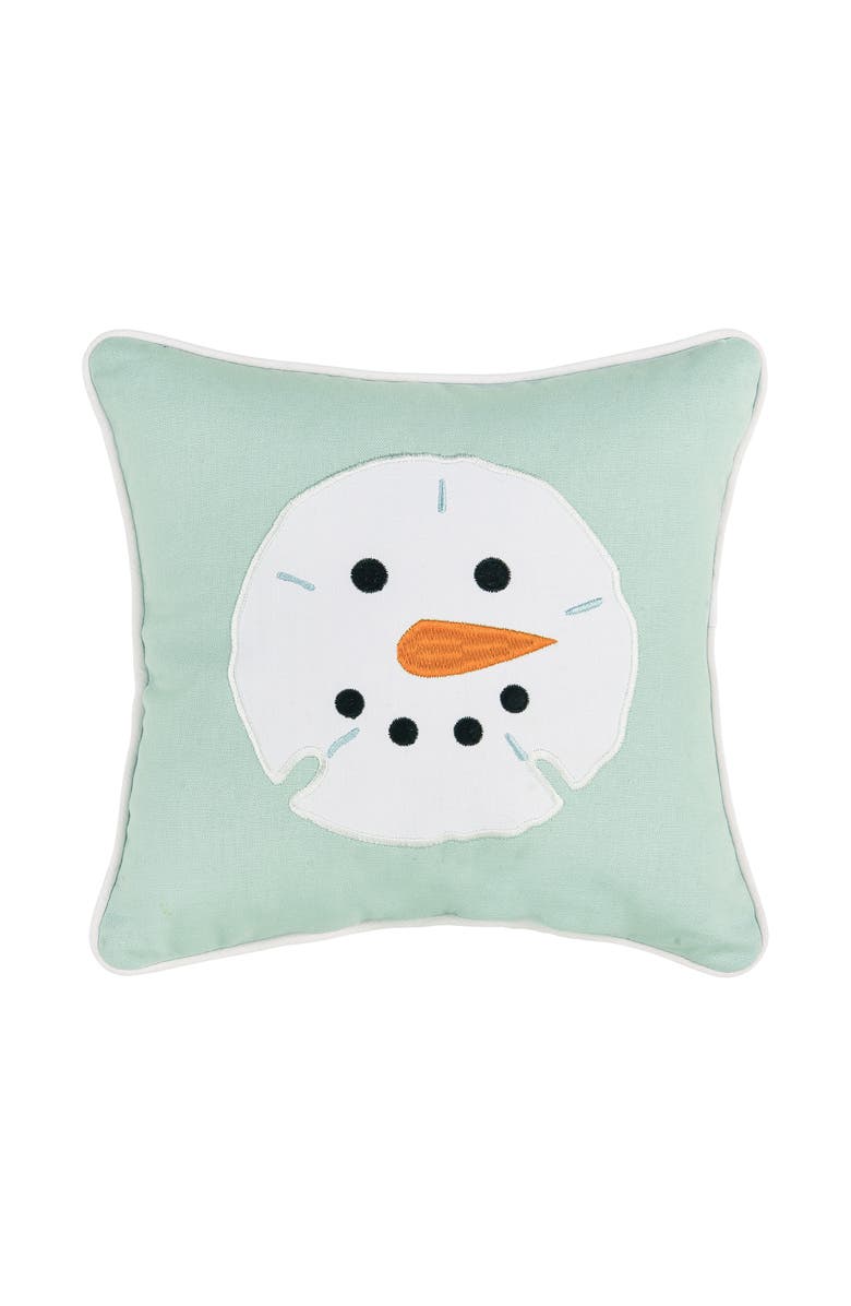 C&F Home Sand Dollar Shaped Snowman Christmas Accent Pillow, 10" x 10", Main, color, Green