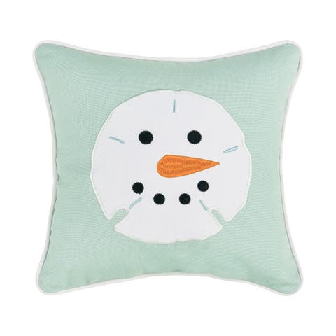 Sand Dollar Shaped Snowman Christmas Accent Pillow, 10" x 10"