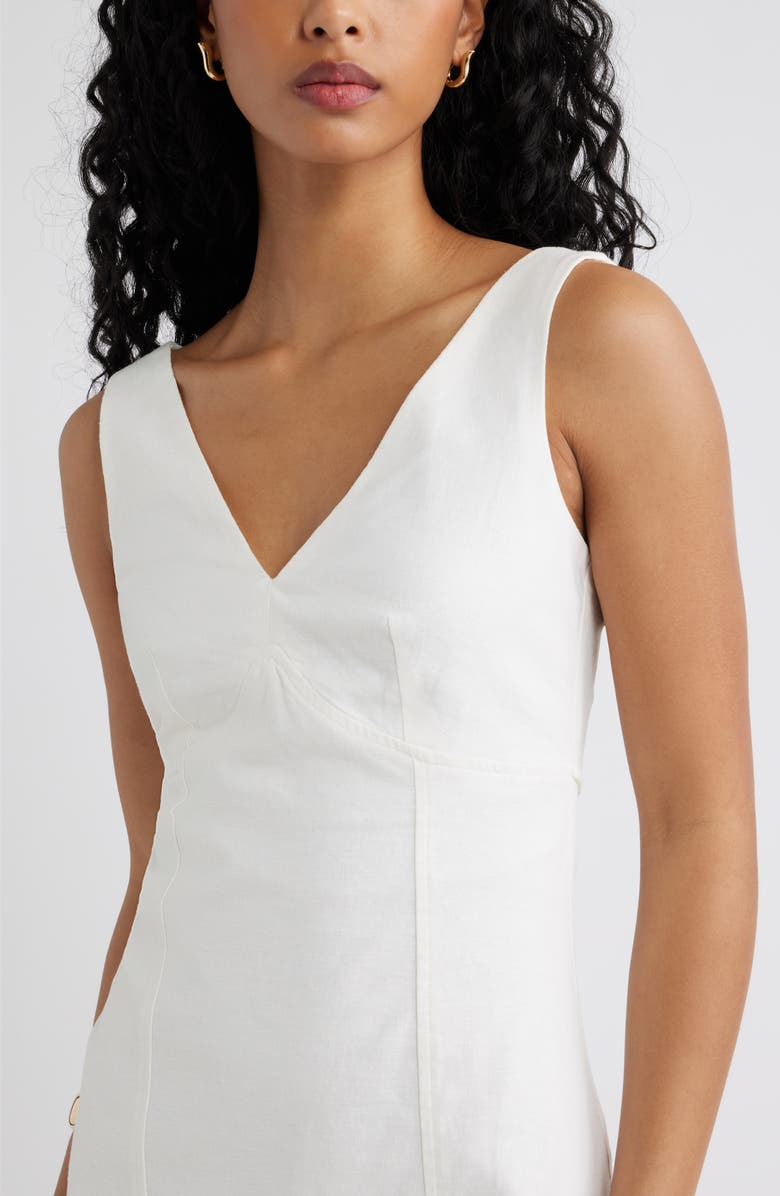 Open Edit Tie Back Linen Blend Minidress, Alternate, color, White