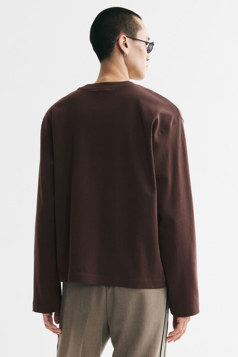 Relaxed-fit Long-sleeved Interlock Cotton T-shirt, Alternate, color, Dark brown