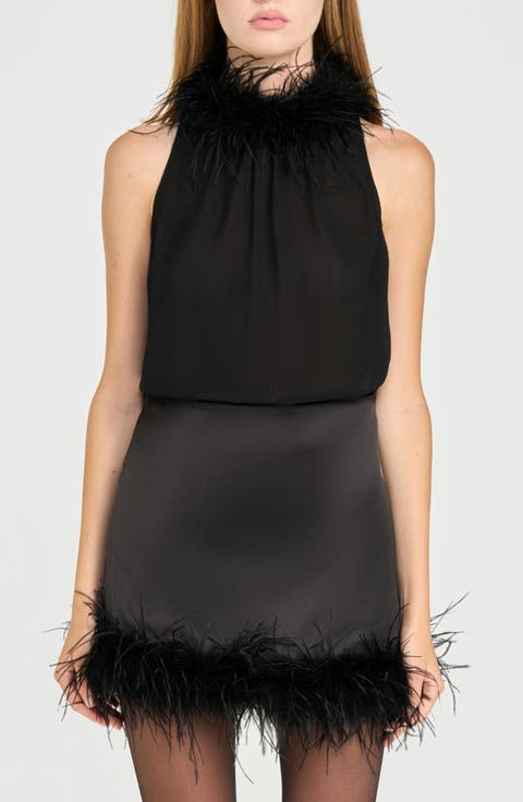 x Rose Lola Studio Faux Feather Trim Top