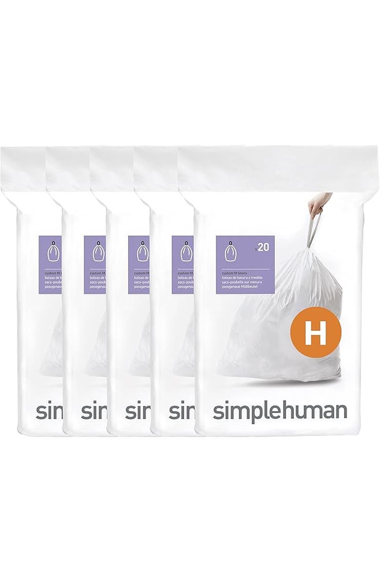 simplehuman Code H Custom Fit Liners with Quick Dispense Packs, Main, color, 100 Liners
