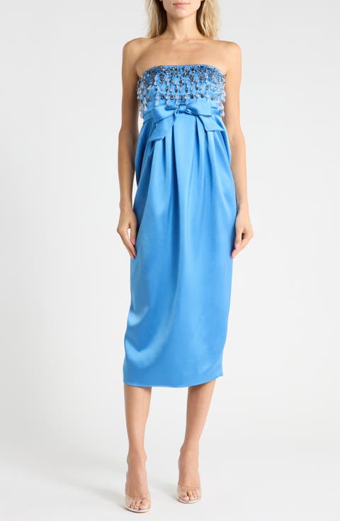 Zelina Gemstone Strapless Midi Dress