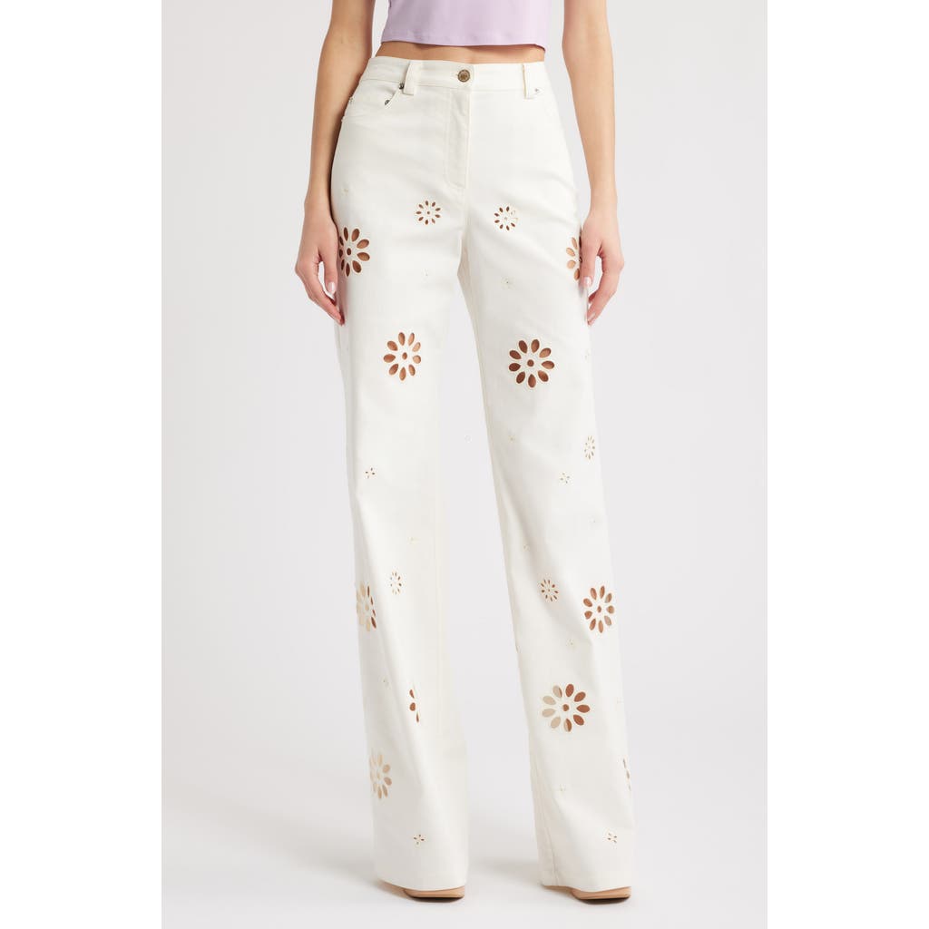Loveshackfancy Carolette Eyelet Cutout Bootcut Jeans In Optic White