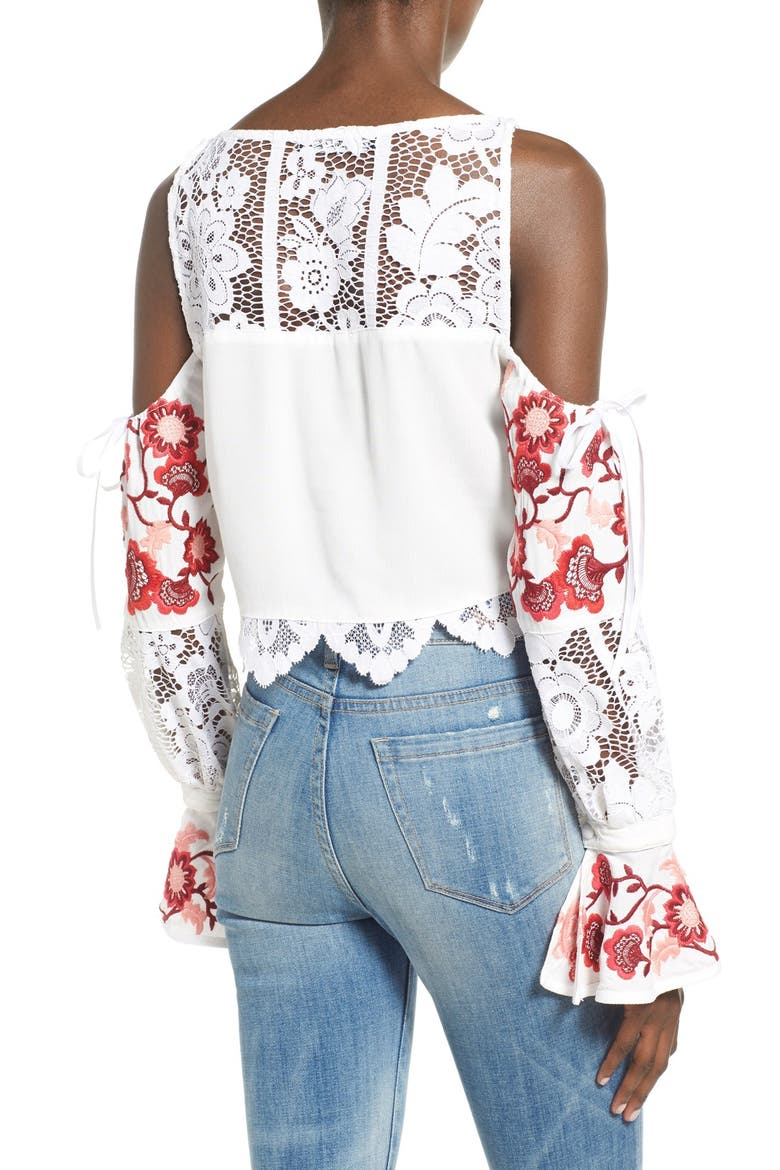 'Cecelia' Cold Shoulder Crop Top, Alternate, color, WHITE