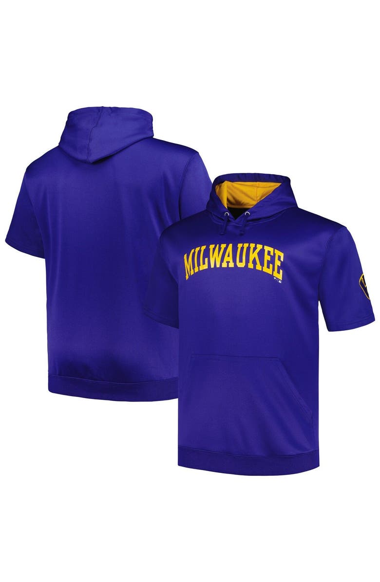 PROFILE Men's Profile Royal Milwaukee Brewers Big & Tall Contrast Short Sleeve Pullover Hoodie, Main, color, 