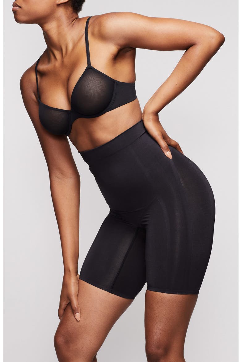 High Waist Bonded Shorts, Alternate, color, ONYX