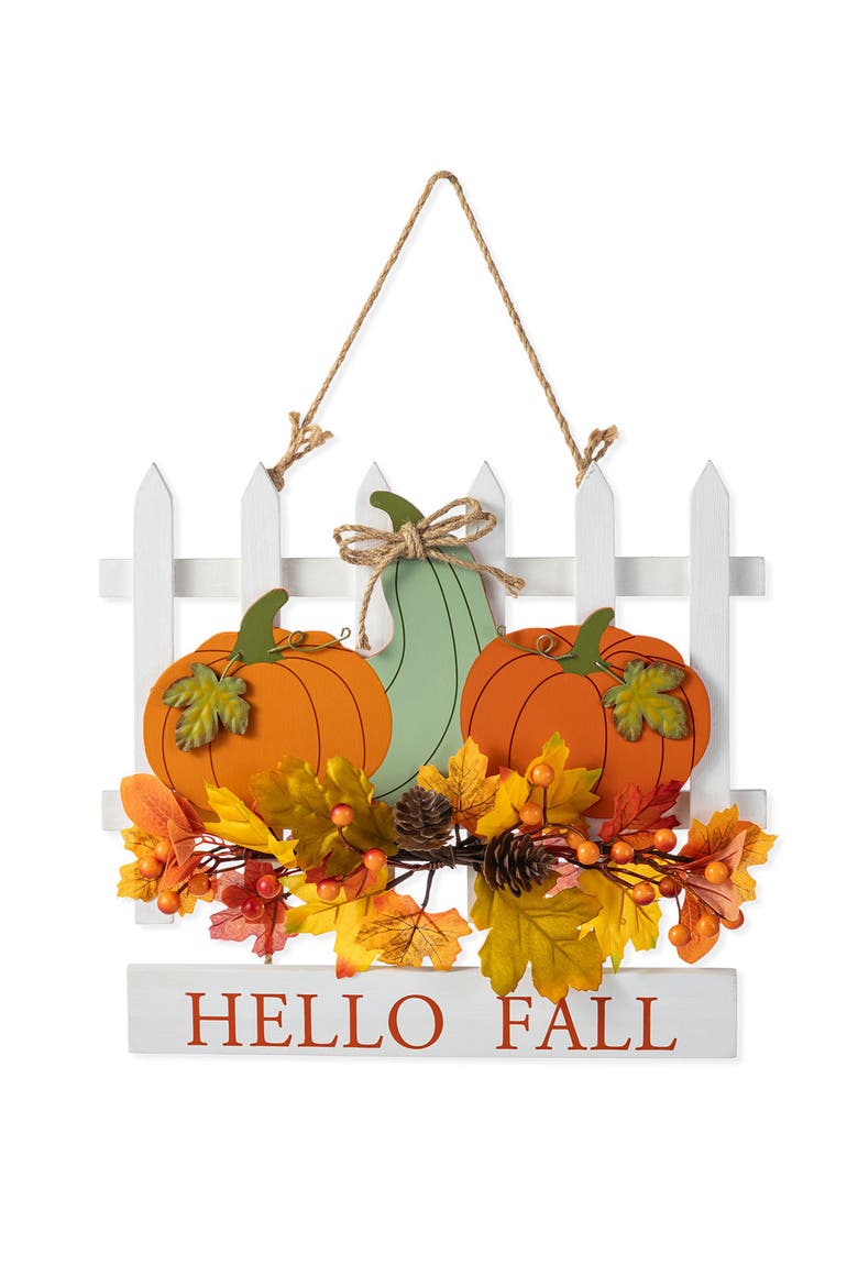 Fall Wooden Patch with Floral Door Hanger, Main, color, Orange