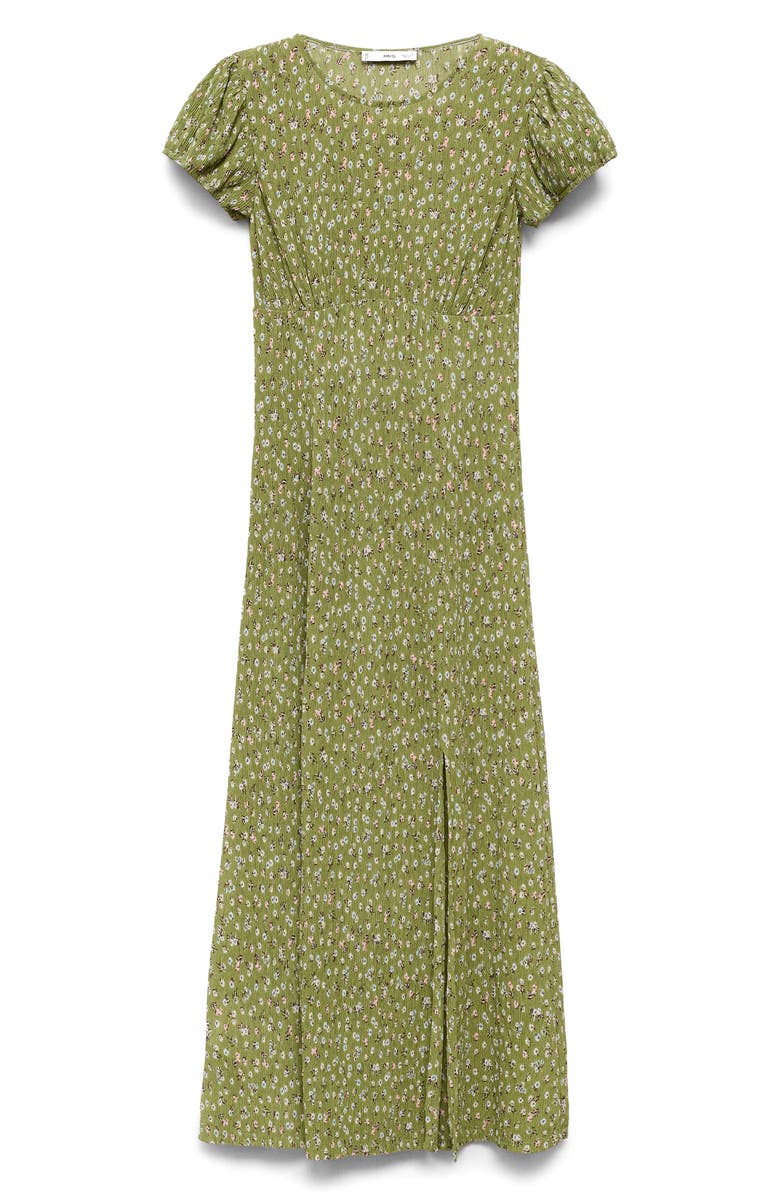 MANGO Floral Puff Sleeve Pleated Maxi Dress, Alternate, color, Green