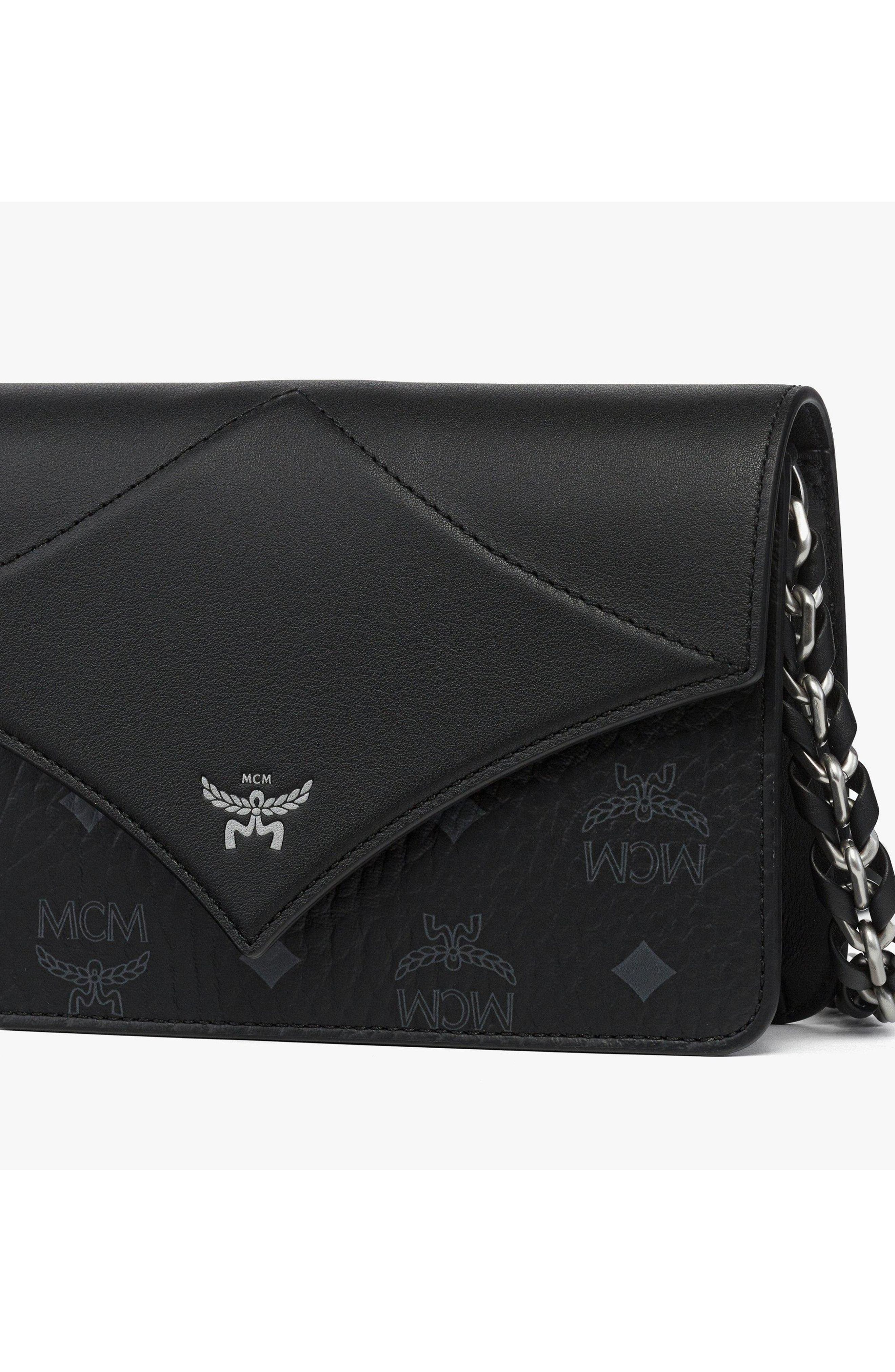 MCM Mini Diamond Shoulder Bag in Visetos Leather Mix, Alternate, color, Black