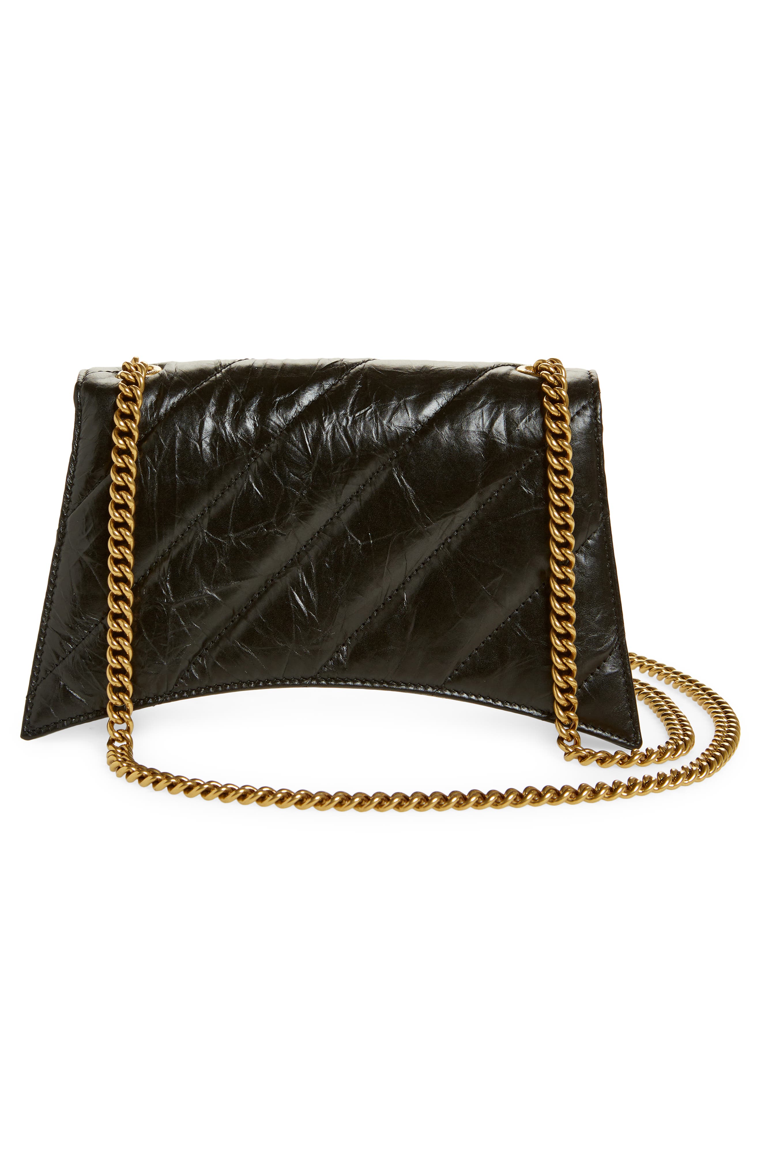 Balenciaga Hourglass Quilted Crushed Leather Wallet on a Chain, Alternate, color, 