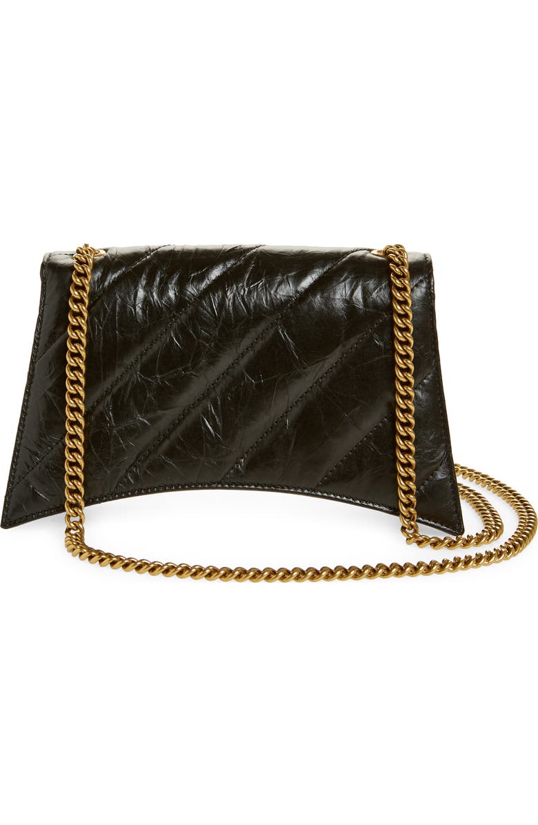 Balenciaga Hourglass Quilted Crushed Leather Wallet on a Chain, Alternate, color,
