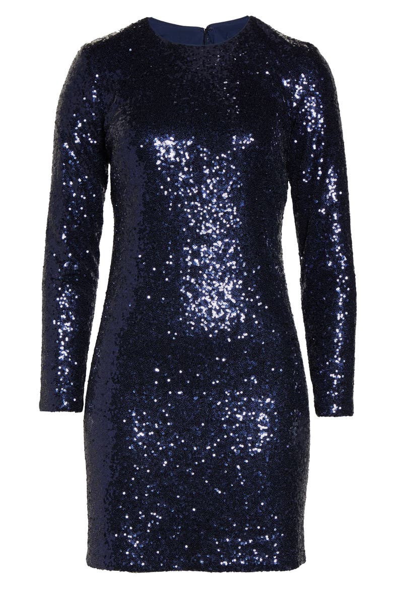 Long Sleeve Sequin Sheath Dress, Alternate, color, NAVY