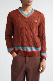 Bode Cable Knit Cotton Tennis Sweater