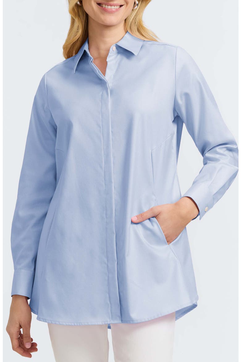 Cici Cotton Button-Up Tunic Shirt, Main, color, SOFT BLUE