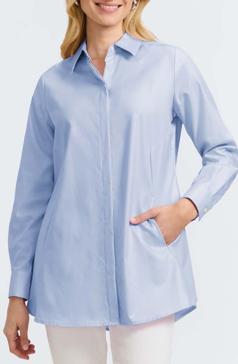 Cici Cotton Button-Up Tunic Shirt