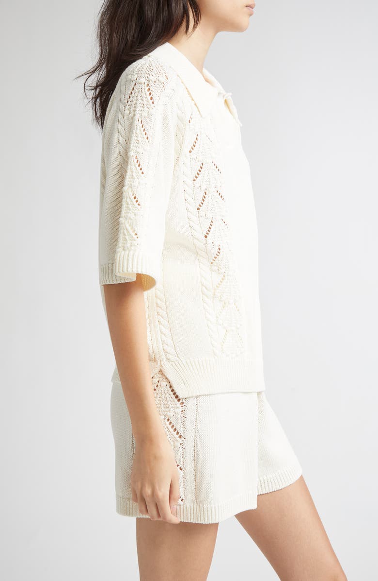 LOULOU DE SAISON Kina Johnny Collar Cotton Sweater, Alternate, color, Ivory