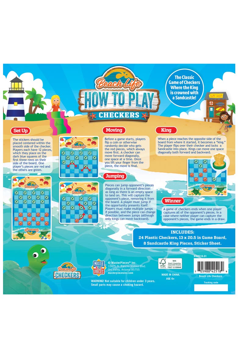Beach Life Checkers Board Game for Families and Kids ages 6 and Up, Alternate, color, Multicolor