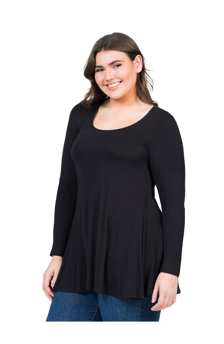 24seven Comfort Apparel Poised Long Sleeve Swing Tunic Top, Alternate, color, Black
