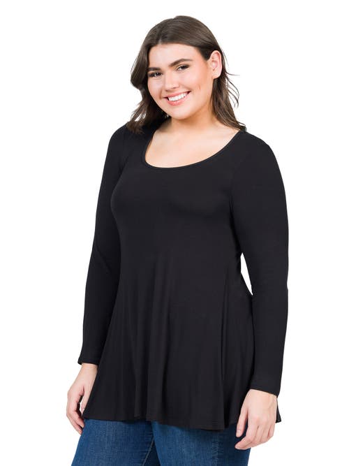 24seven Comfort Apparel Poised Long Sleeve Swing Tunic Top In Black