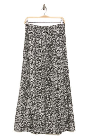 Melrose And Market Drawstring Trumpet Skirt In Black- Ivory Sketch Blossom