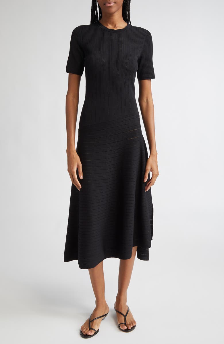 Jason Wu Collection Mixed Stitch Asymmetric Midi Sweater Dress, Main, color, Black