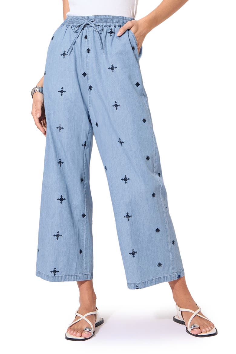 Embroidery Chambray Culottes, Main, color, BLUE