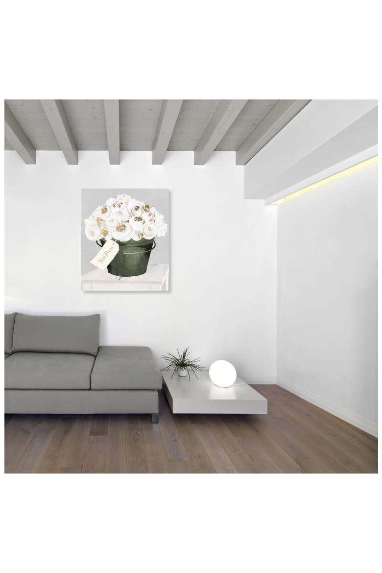Bucket Full of Gold Roses Canvas Wall Art, Alternate, color, WHITE
