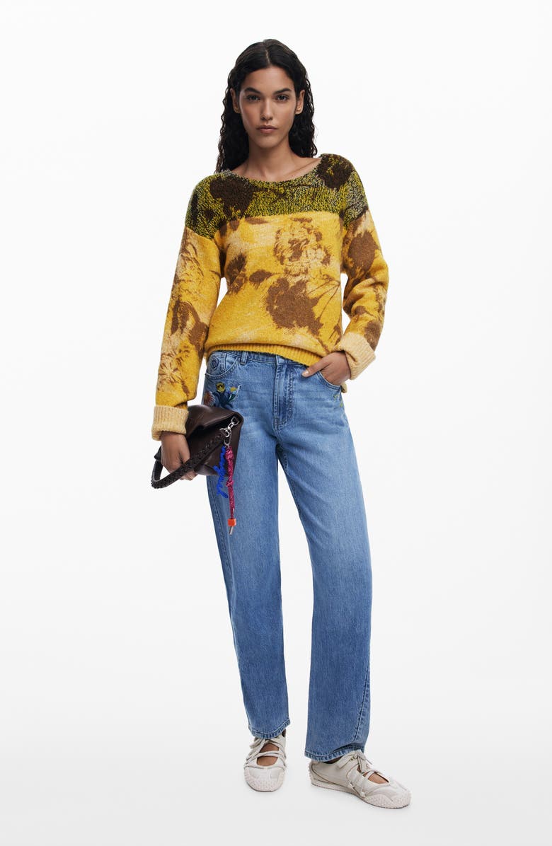 Desigual Abstract Floral Sweater, Alternate, color, Yellow