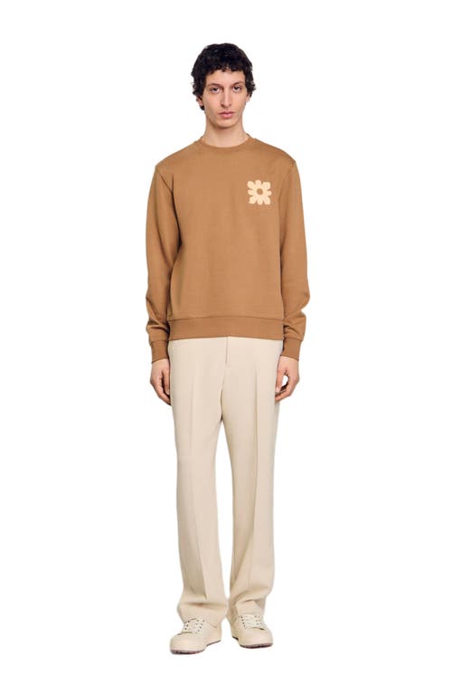 Sandro Cotton Flower Patch Sweater In Nut