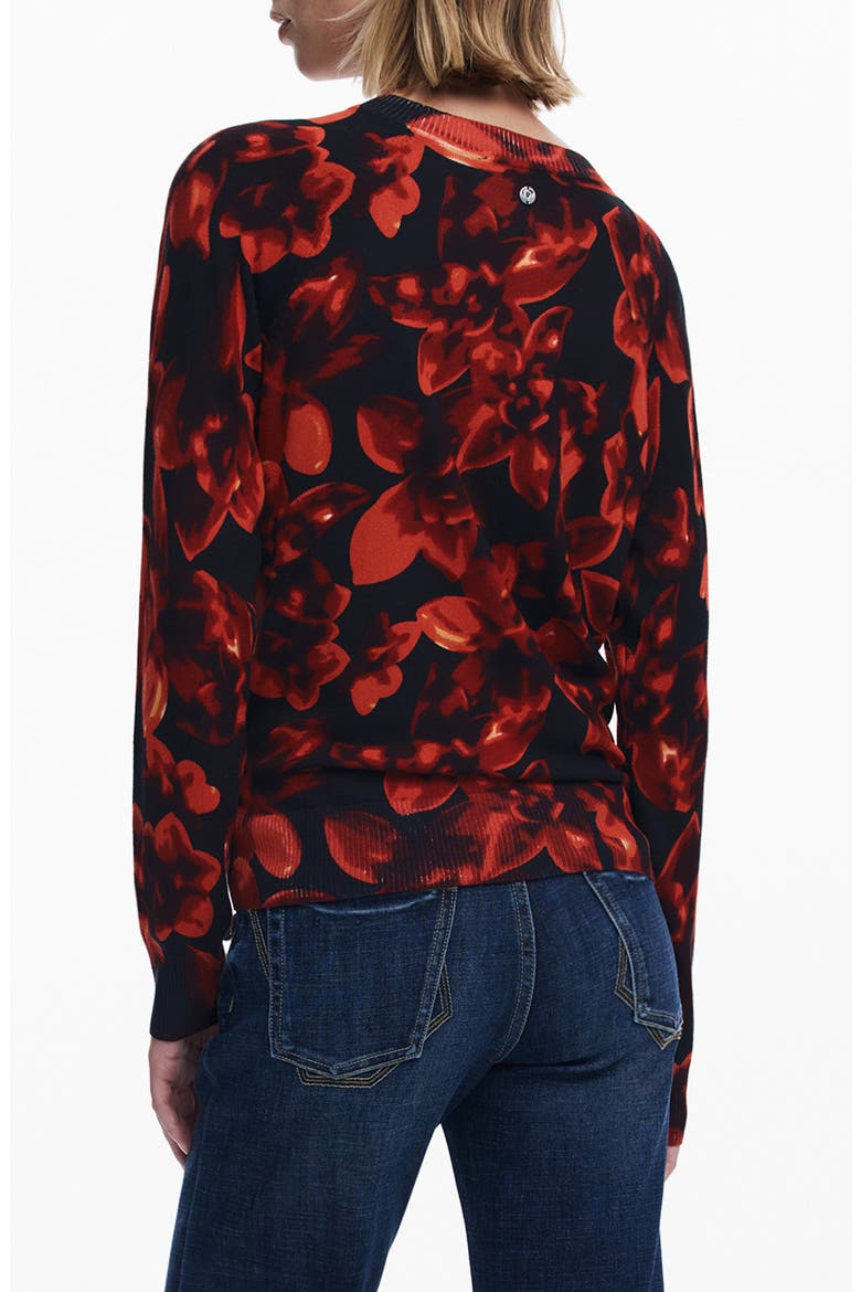 Floral Crewneck Sweater, Alternate, color, BLACK