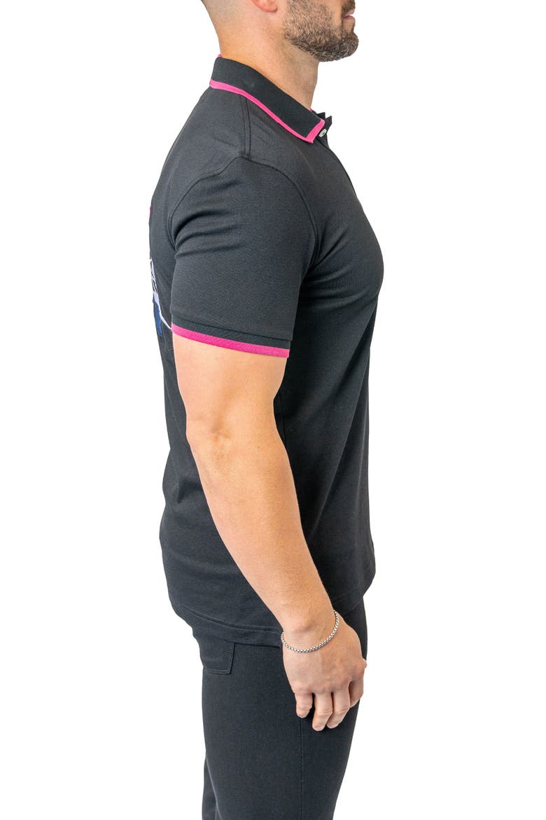 Tipped Delhi Embroidered Polo, Alternate, color, BLACK