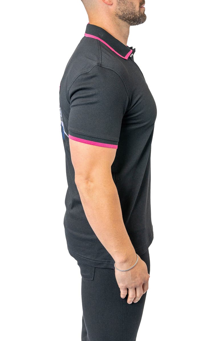 Maceoo Tipped Delhi Embroidered Polo, Alternate, color, Black