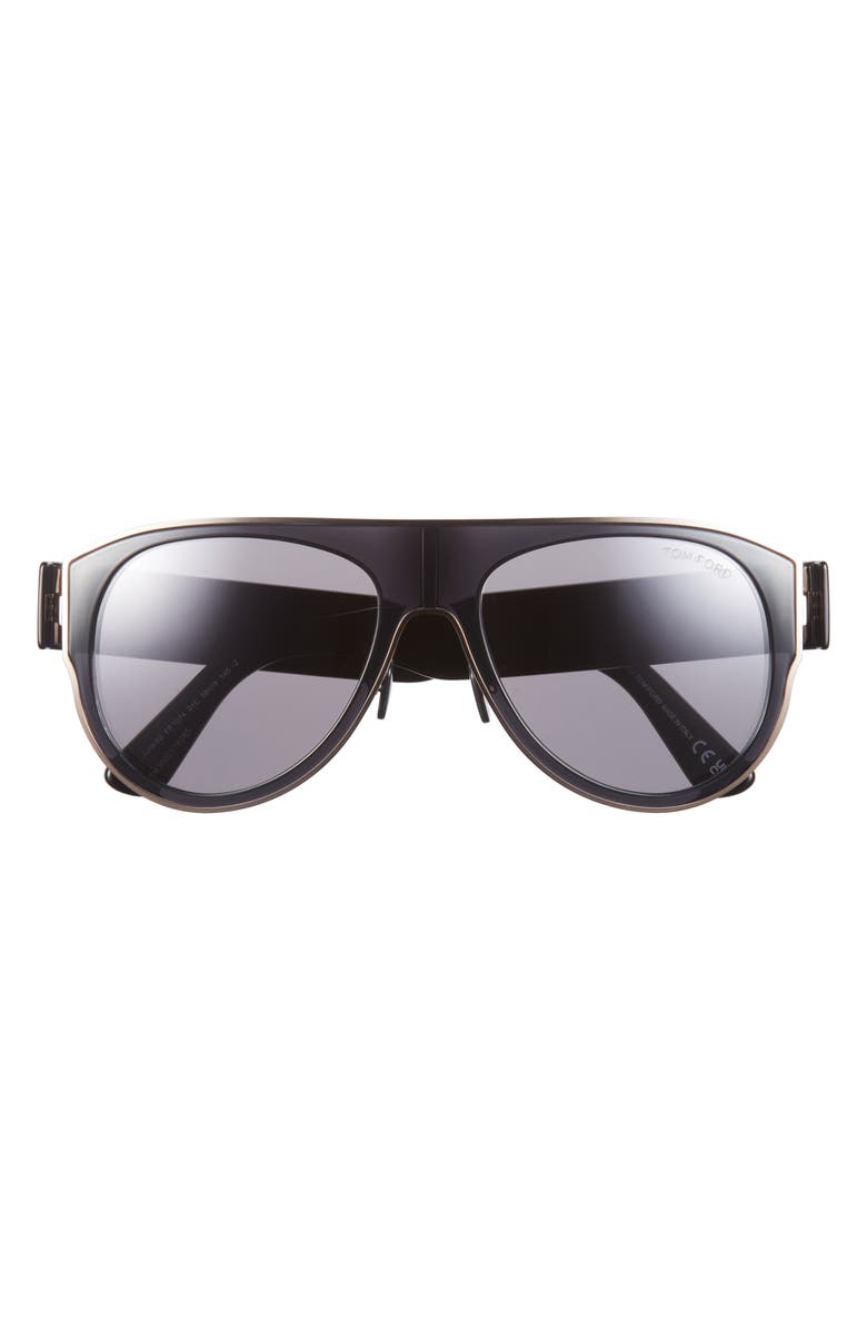 TOM FORD 58mm Pilot Sunglasses, Main, color, Shiny Black / Smoke Mirror