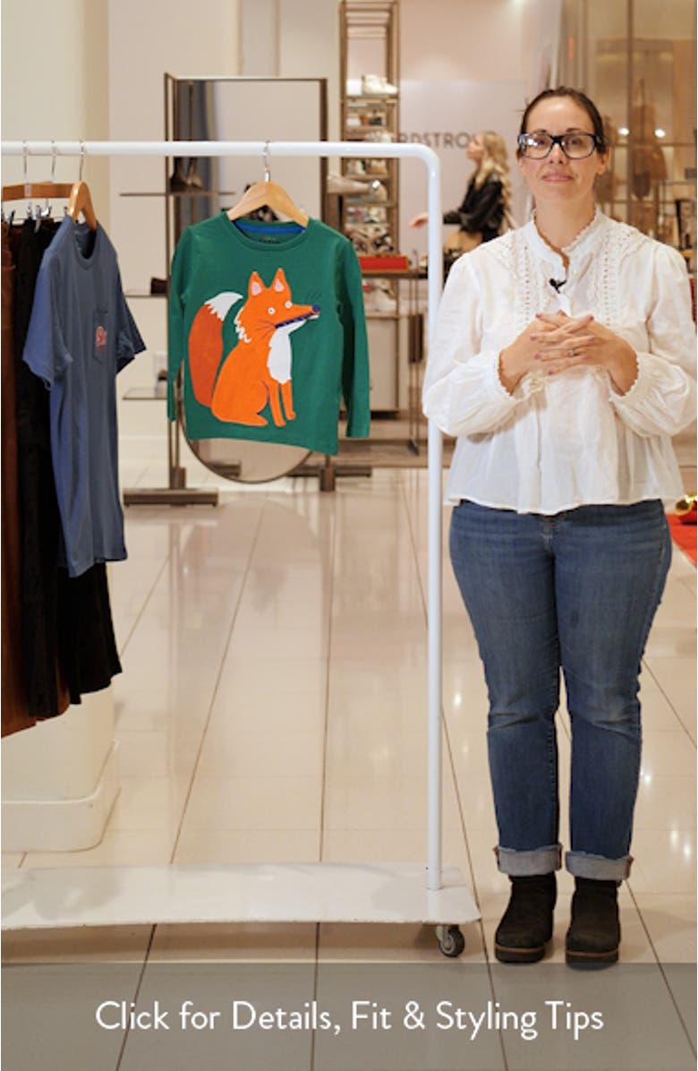 Kids' Fox Appliqué Long Sleeve Cotton Pocket T-Shirt, sales video thumbnail