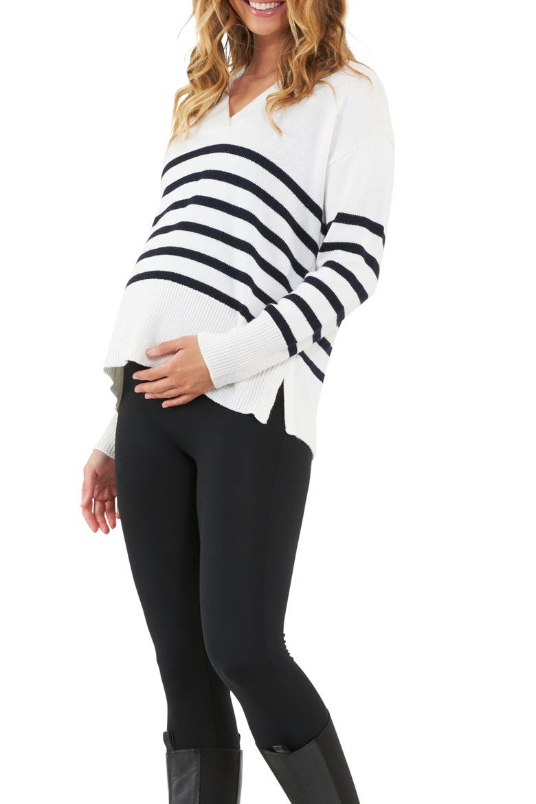 Hanna Maternity/Nursing Sweater, Alternate, color, WHITE / NAVY