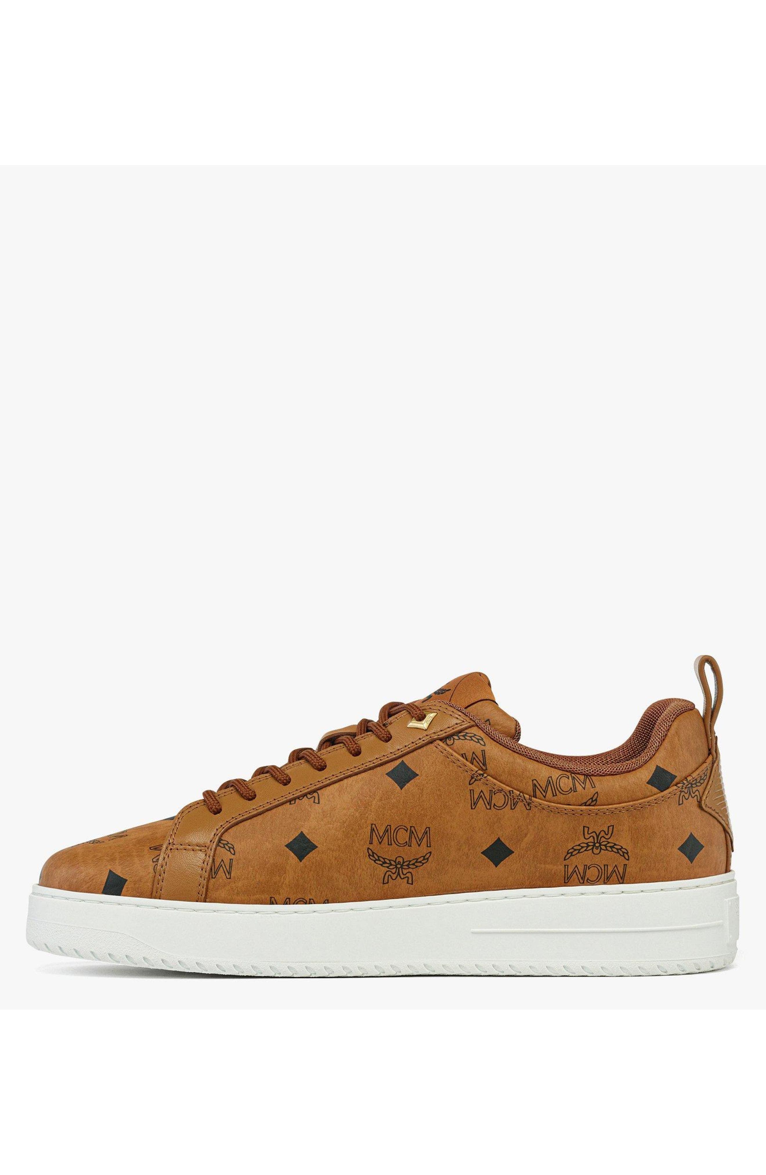MCM Neo Terrain Lo Sneakers in Visetos, Alternate, color, Cognac