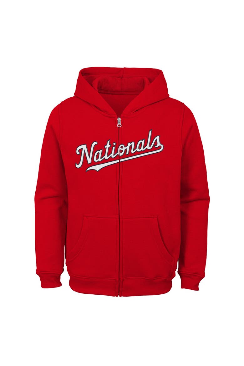 Youth Red Washington Nationals Team Color Wordmark Full-Zip Hoodie, Main, color, Red
