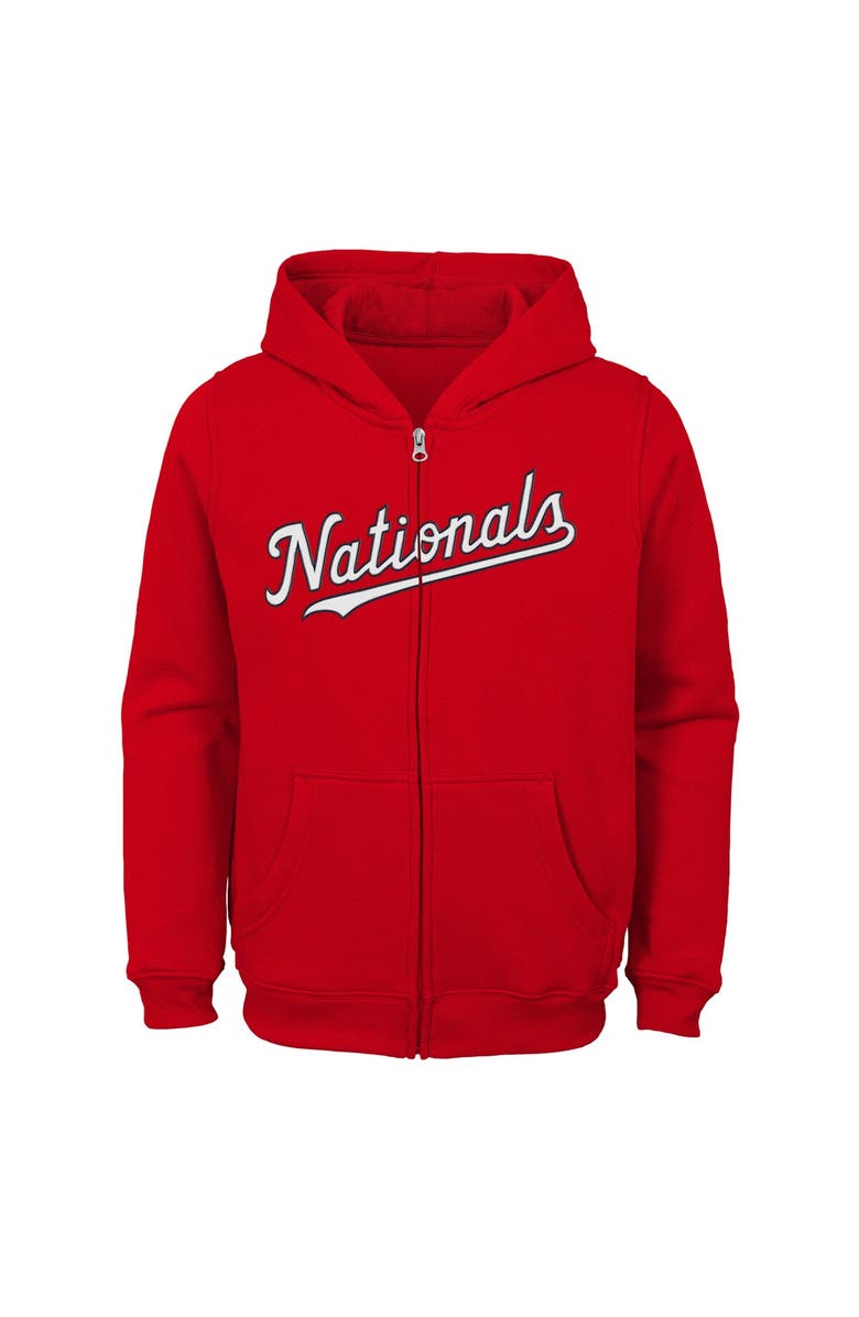 Outerstuff Youth Red Washington Nationals Team Color Wordmark Full-Zip Hoodie, Main, color, Red