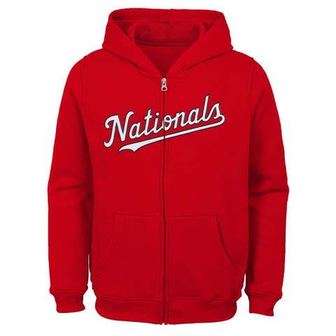Youth Red Washington Nationals Team Color Wordmark Full-Zip Hoodie