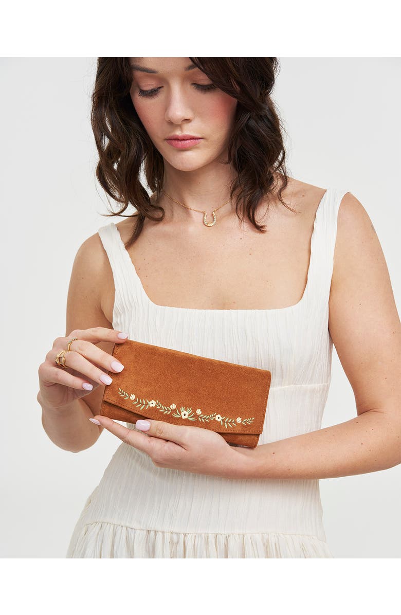 Fable England Floral Embroidered Purse Large, Alternate, color, Light/Pastel Brown