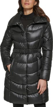 Kenneth Cole New York Cire Belted Funnel Neck Puffer Jacket