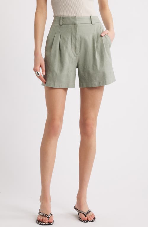 Open Edit Everyday Pleated Linen Blend Shorts In Green Halo