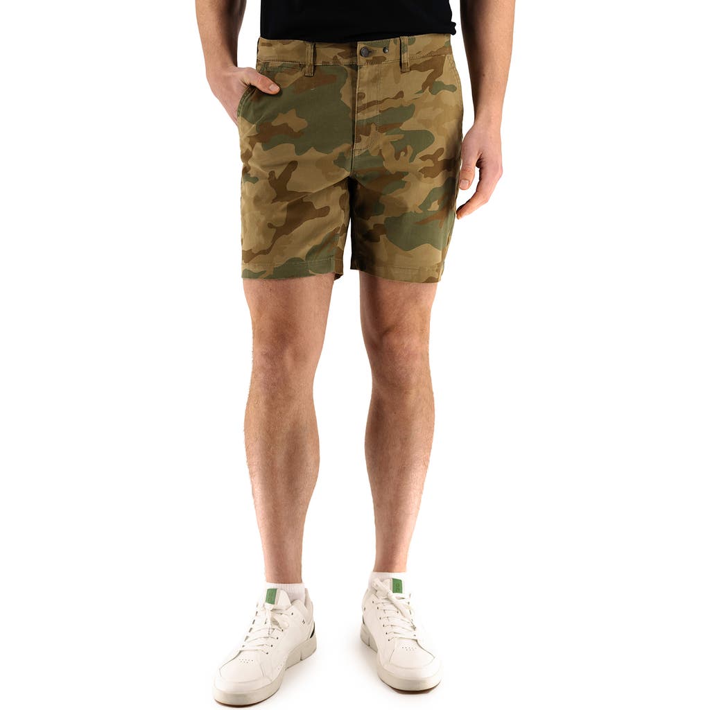 Devil-dog Dungarees Camo Print 7-inch Performance Stretch Chino Shorts In Dusty Camo