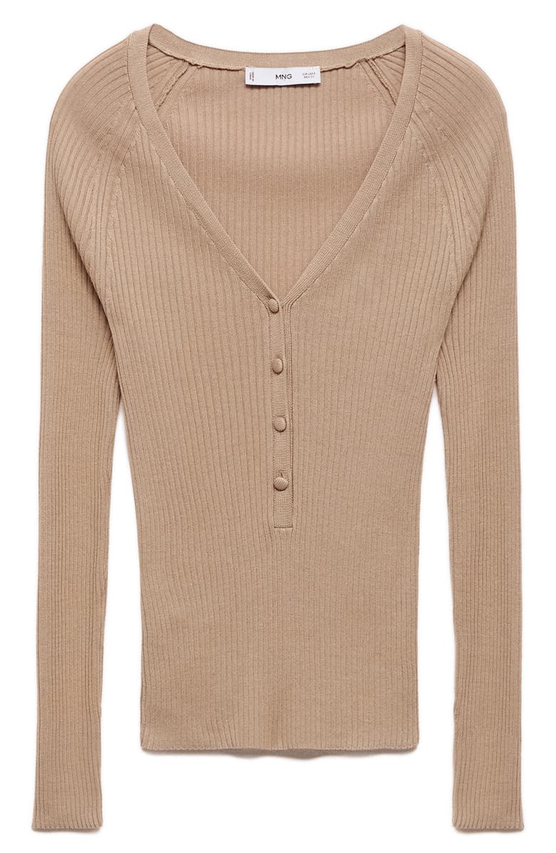 MANGO V-Neck Ribbed Henley Sweater, Alternate, color, Light/ Pastel Grey