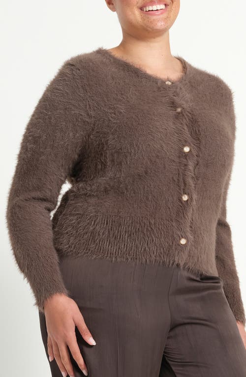 Estelle Camille Fuzzy Crewneck Cardigan In Brown