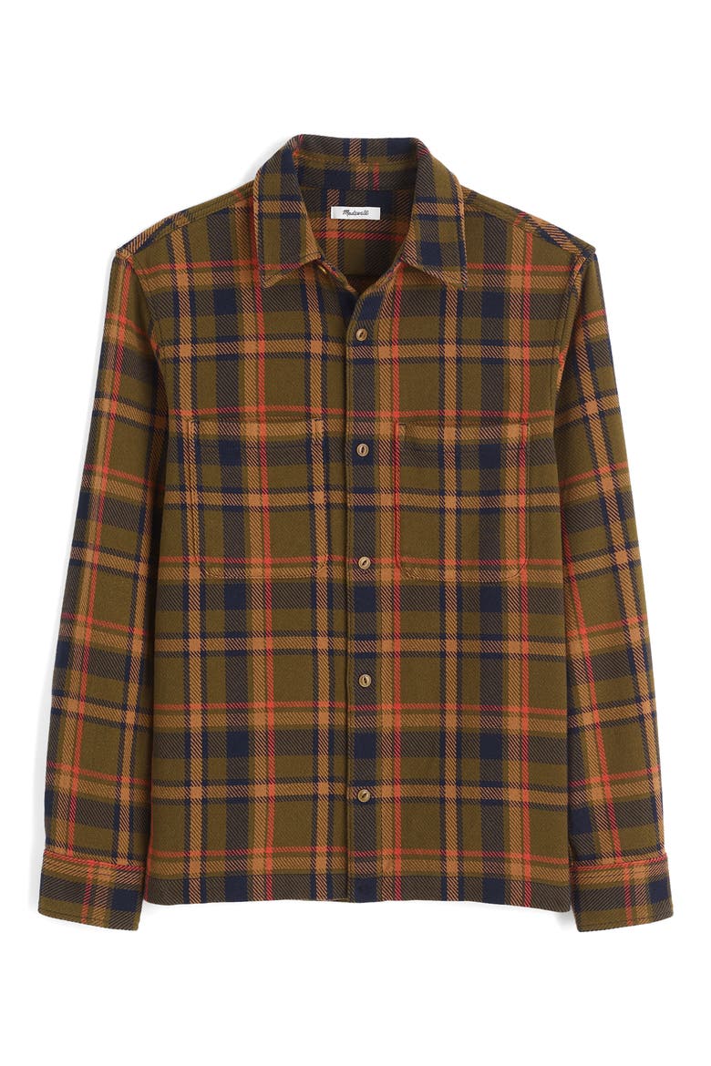 Plaid Midweight Flannel Button-Up Shirt, Alternate, color, OLIVE PLAID