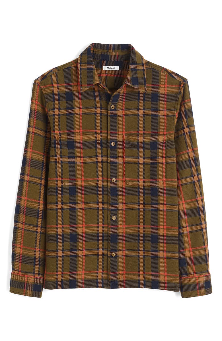 Madewell Plaid Midweight Flannel Button-Up Shirt, Alternate, color, Olive Plaid
